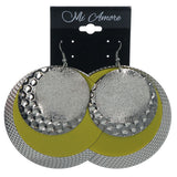 Sparkly Textured Dangle-Earrings Silver-Tone & Yellow Colored #LQE1539
