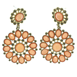 Flowers Dangle-Earrings With Crystal Accents Gold-Tone & Peach Colored #LQE1541