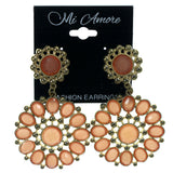 Flowers Dangle-Earrings With Crystal Accents Gold-Tone & Peach Colored #LQE1541