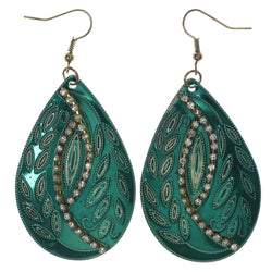 Leaf Dangle-Earrings With Crystal Accents Green & Gold-Tone Colored #LQE1542