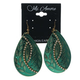 Leaf Dangle-Earrings With Crystal Accents Green & Gold-Tone Colored #LQE1542