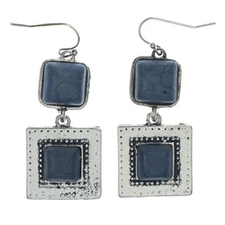 Silver-Tone & Gray Colored Metal Dangle-Earrings With Stone Accents #LQE1547