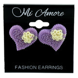 Heart Flower Stud-Earrings Purple & White Colored #LQE154