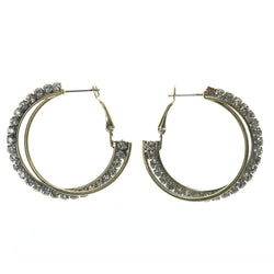 Gold-Tone & Silver-Tone Colored Metal Hoop-Earrings With Crystal Accents #LQE1551