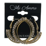 Gold-Tone & Silver-Tone Colored Metal Hoop-Earrings With Crystal Accents #LQE1551