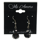 Black & Silver-Tone Colored Metal Dangle-Earrings With Crystal Accents #LQE1554