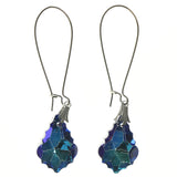 Blue & Silver-Tone Colored Metal Dangle-Earrings With Crystal Accents #LQE1556