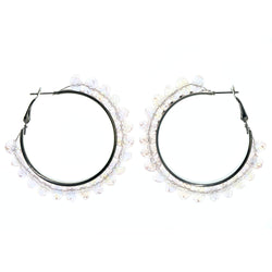 Pink & Silver-Tone Colored Metal Hoop-Earrings With Crystal Accents #LQE1558