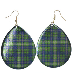 Plaid Dangle-Earrings Blue & Green Colored #LQE1563