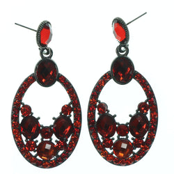 Red & Silver-Tone Colored Metal Dangle-Earrings With Crystal Accents #LQE1564
