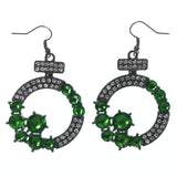 Silver-Tone & Green Colored Metal Dangle-Earrings With Crystal Accents #LQE1566