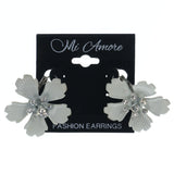 Flowers Dangle-Earrings With Crystal Accents White & Silver-Tone Colored #LQE1567