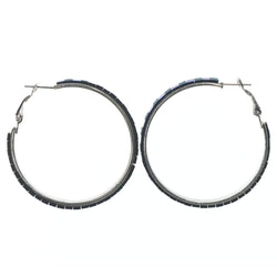 Sparkly Glittered Hoop-Earrings With Bead Accents Blue & Silver-Tone Colored #LQE1568
