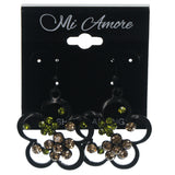 Flowers Dangle-Earrings With Crystal Accents Black & Multi Colored #LQE1572