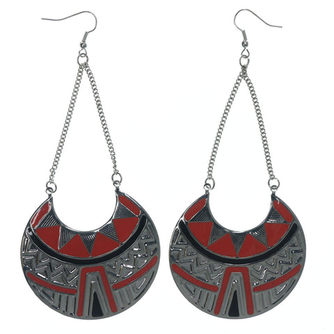 Red & Silver-Tone Colored Metal Dangle-Earrings #LQE1576