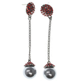 Red & Silver-Tone Colored Metal Drop-Dangle-Earrings With Crystal Accents #LQE1577