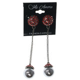Red & Silver-Tone Colored Metal Drop-Dangle-Earrings With Crystal Accents #LQE1577