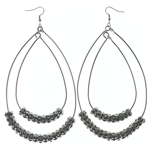 Silver-Tone Metal Dangle-Earrings With Bead Accents #LQE1583