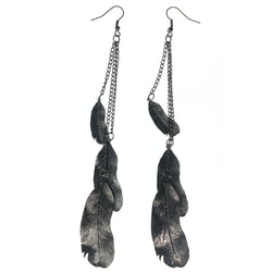 Feather Drop-Dangle-Earrings Silver-Tone Color  #LQE1585