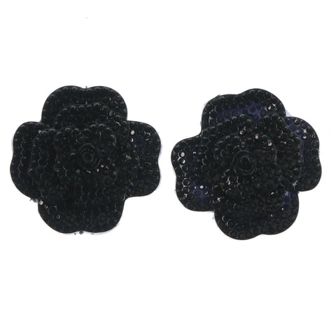 Rose Flower Stud-Earrings  With Crystal Accents Black Color #LQE1587