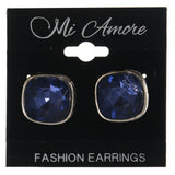Blue & Silver-Tone Colored Metal Stud-Earrings With Crystal Accents #LQE1589