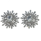 Flower Stud-Earrings With Crystal Accents  Silver-Tone Color #LQE1590
