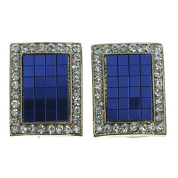 Blue & Silver-Tone Colored Metal Stud-Earrings With Crystal Accents #LQE1591