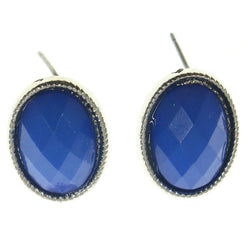 Silver-Tone & Blue Colored Metal Stud-Earrings With Bead Accents #LQE1594