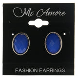 Silver-Tone & Blue Colored Metal Stud-Earrings With Bead Accents #LQE1594