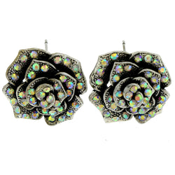 Flower Stud-Earrings With Crystal Accents Colorful & Silver-Tone Colored #LQE167