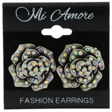 Flower Stud-Earrings With Crystal Accents Colorful & Silver-Tone Colored #LQE167