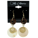 Gold-Tone & Brown Colored Metal Dangle-Earrings #LQE169