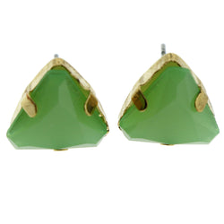 Green & Gold-Tone Colored Metal Stud-Earrings With Crystal Accents #LQE172