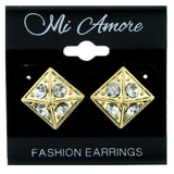Gold-Tone & Silver-Tone Colored Metal Stud-Earrings With Crystal Accents #LQE175