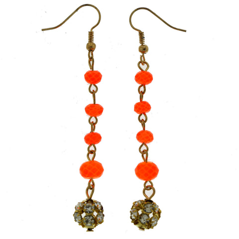 Gold-Tone & Orange Colored Metal Drop-Dangle-Earrings With Bead Accents #LQE178