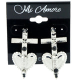Cross Heart Stud-Earrings Silver-Tone & Black Colored #LQE180