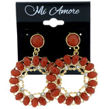 Orange & Gold-Tone Colored Metal Dangle-Earrings With Bead Accents #LQE181