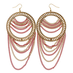 Gold-Tone & Red Colored Metal Dangle-Earrings #LQE2200