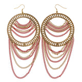 Gold-Tone & Red Colored Metal Dangle-Earrings #LQE2200