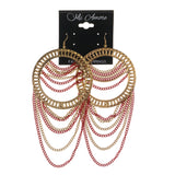 Gold-Tone & Red Colored Metal Dangle-Earrings #LQE2200