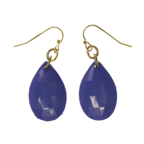 Blue & Gold-Tone Colored Metal Dangle-Earrings With Bead Accents #LQE2201