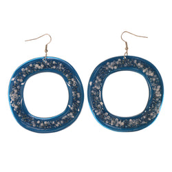 Blue & White Colored Acrylic Dangle-Earrings With Bead Accents #LQE2205