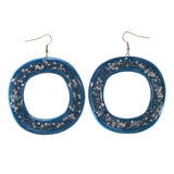 Blue & White Colored Acrylic Dangle-Earrings With Bead Accents #LQE2205