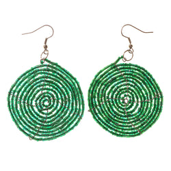 Green & Silver-Tone Colored Metal Dangle-Earrings With Bead Accents #LQE2206