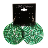 Green & Silver-Tone Colored Metal Dangle-Earrings With Bead Accents #LQE2206