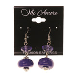 Purple & Silver-Tone Colored Metal Dangle-Earrings With Bead Accents #LQE2208