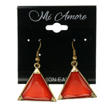 Red & Gold-Tone Colored Metal Dangle-Earrings With Crystal Accents #LQE2210