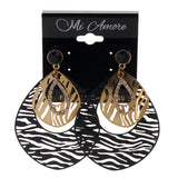 Zebra Print Drop-Dangle-Earrings With Crystal Accents Black & Gold-Tone Colored #LQE2368