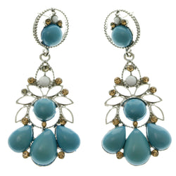 Silver-Tone & Multi Colored Metal Dangle-Earrings With Crystal Accents #LQE243