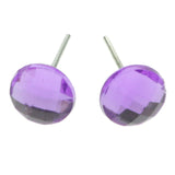 Silver-Tone & Purple Colored Metal Stud-Earrings With Crystal Accents #LQE248